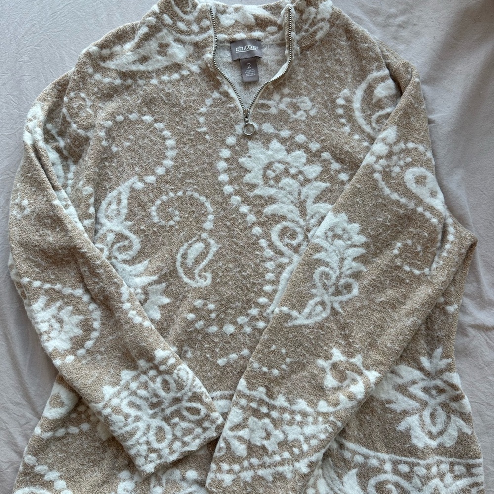Chico's Beige and Cream Half-Zip Sweater